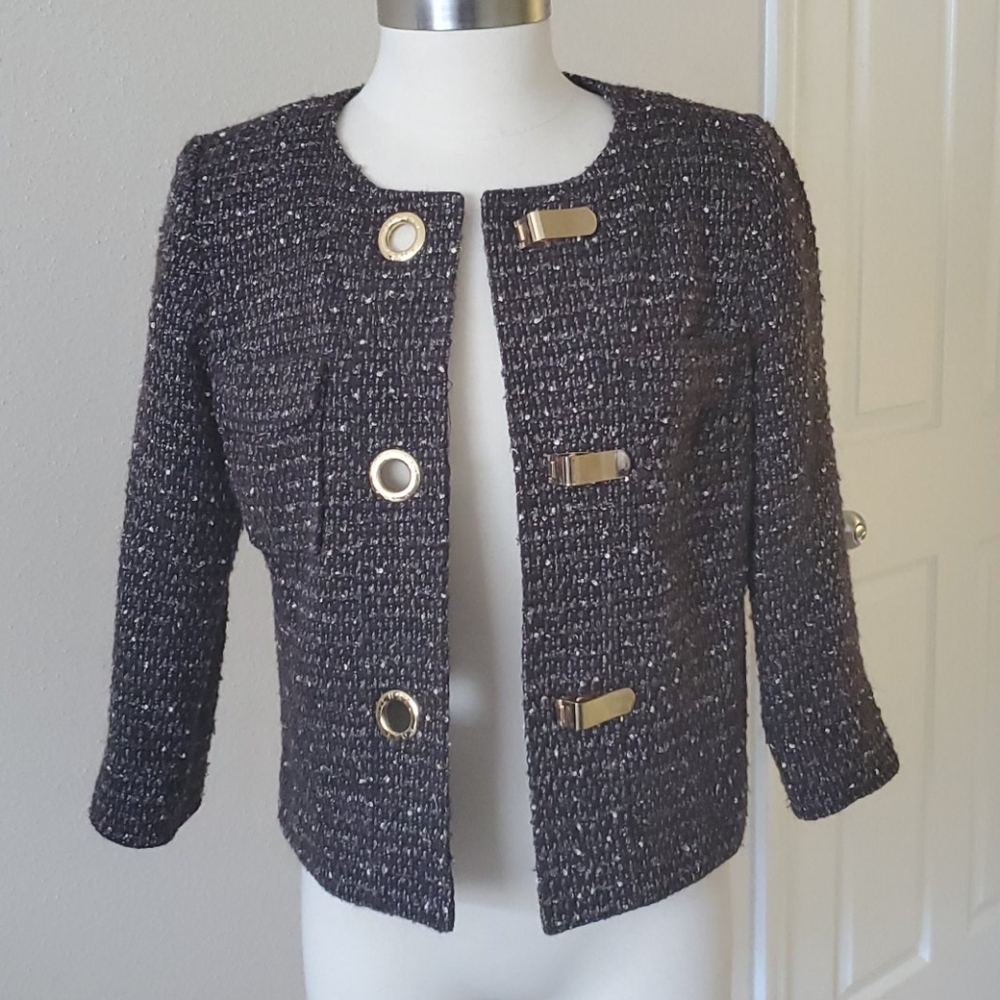 Michael Kors Brown Tweed 3/4 Sleeve Jacket Sz S